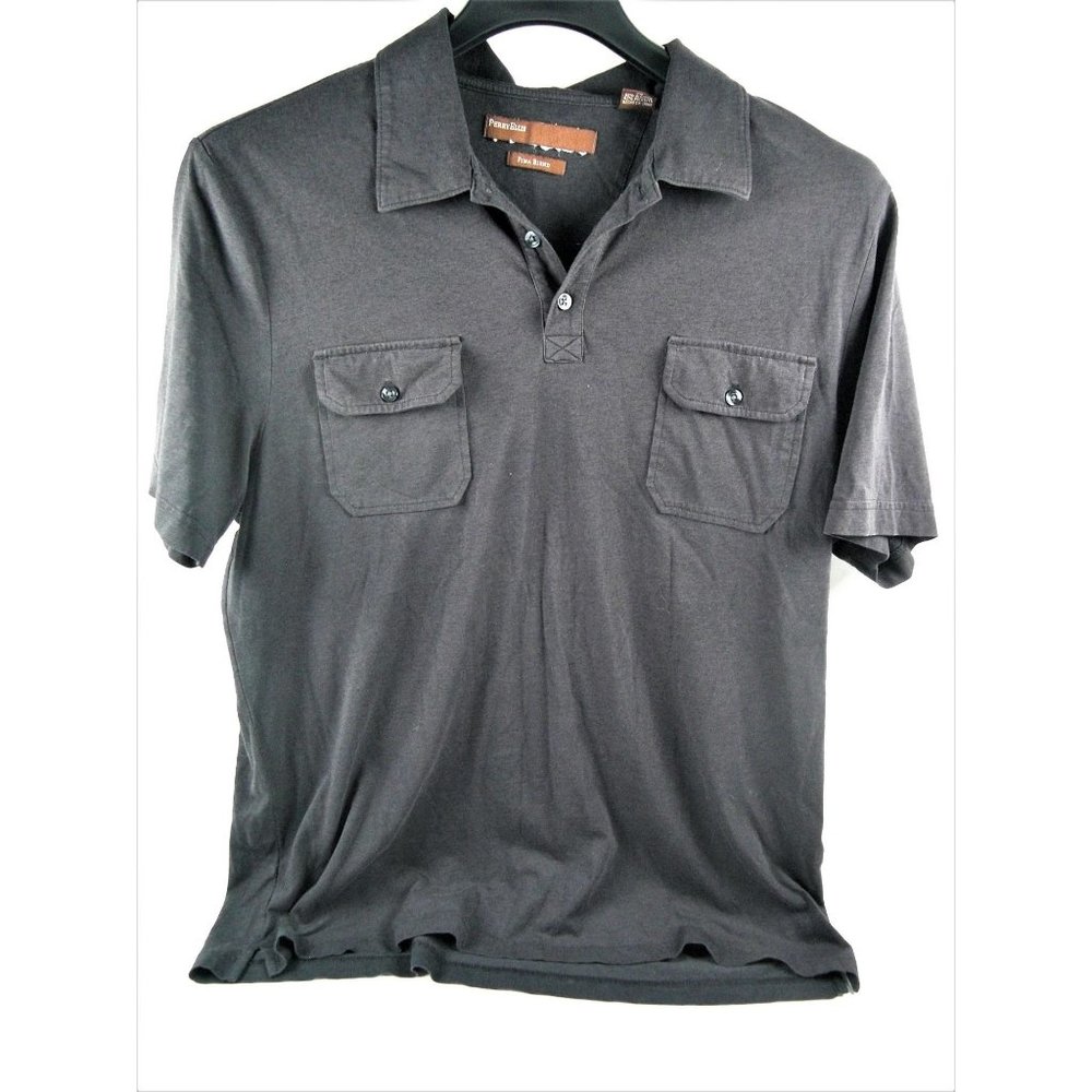 Perry Ellis Polo Shirt Mens XL Black Short Sleeves Collared Pockets Golf Casual